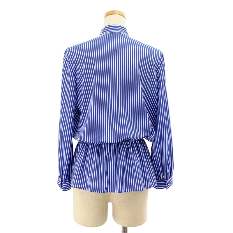 Balenciaga | Striped Tie Gathered Blouse Shirt | 34 | Blue White | Ladies
