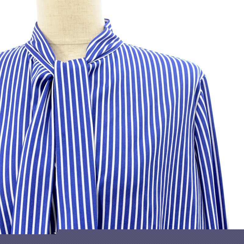 Balenciaga | Striped Tie Gathered Blouse Shirt | 34 | Blue White | Ladies