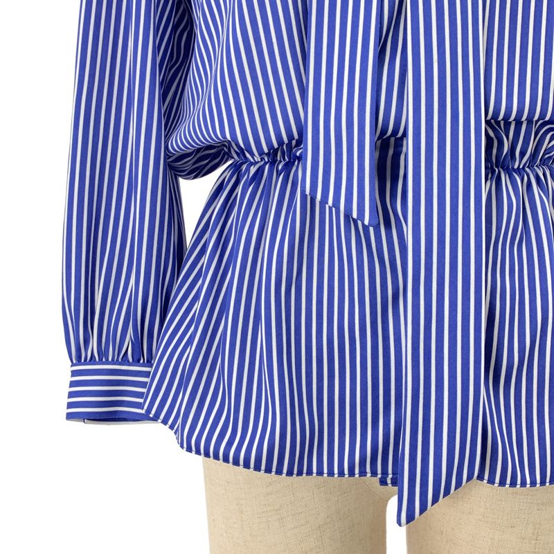 Balenciaga Striped Tie Gathered Blouse Shirt 34 Blue White Ladies