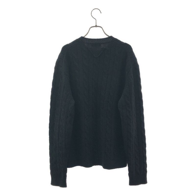 Prada 2022 AW Triangle Logo Wool Cable Lame Crew Neck Knit 48 Black