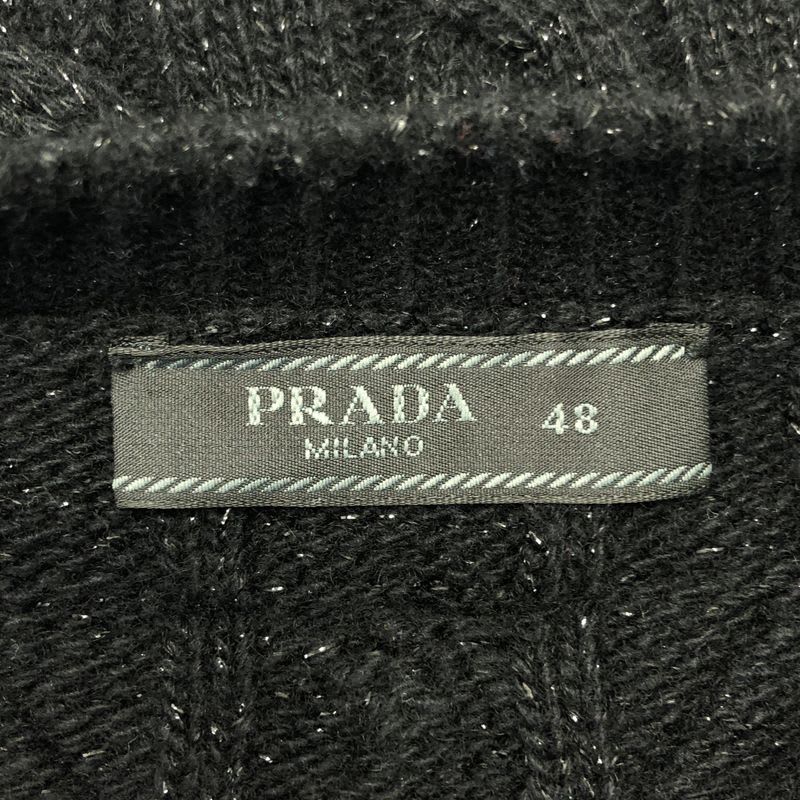 Prada 2022 AW Triangle Logo Wool Cable Lame Crew Neck Knit 48 Black
