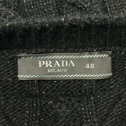 Prada 2022 AW Triangle Logo Wool Cable Lame Crew Neck Knit 48 Black