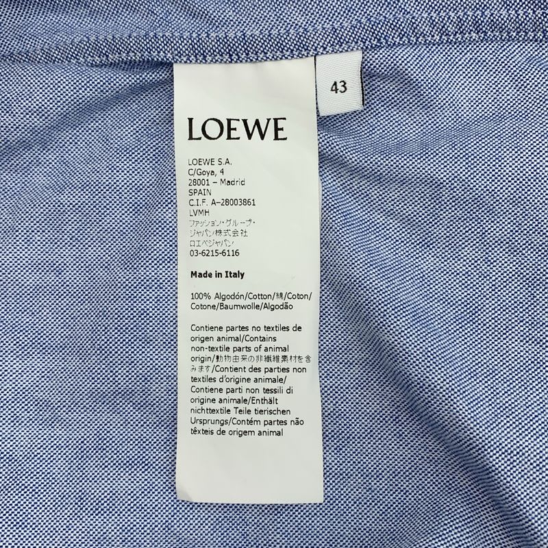 Loewe 2021 SS Embroidered Anagram Logo Oversilhouette Shirt 43 Blue