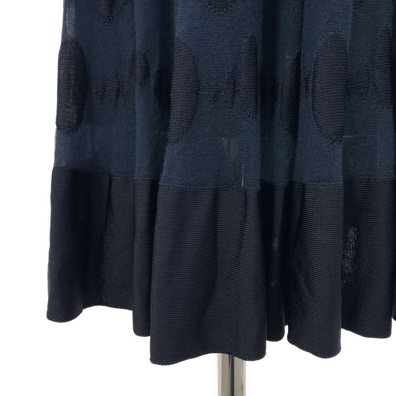 Chanel Polka Dot Sheer Long Skirt Navy Ladies