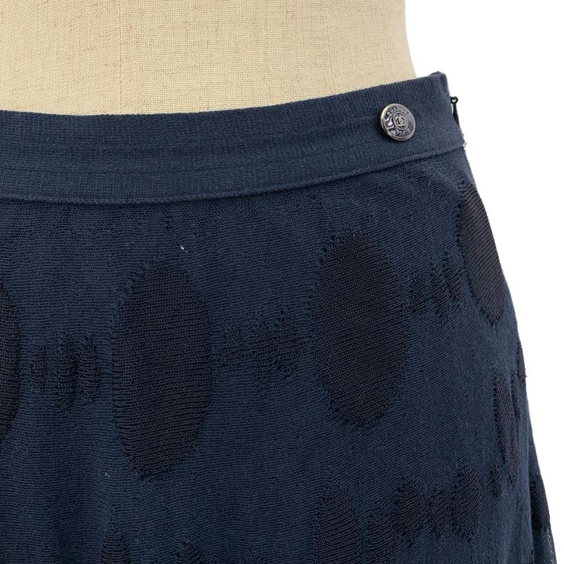 Chanel Polka Dot Sheer Long Skirt Navy Ladies