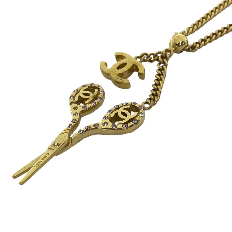 Chanel Scissor Necklace Pendant Accessories Coco Mark Scissors Rhinestone GP