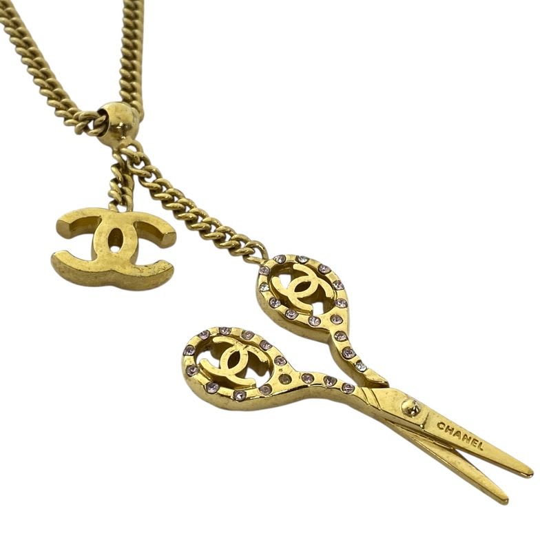 Chanel Scissor Necklace Pendant Accessories Coco Mark Scissors Rhinestone GP