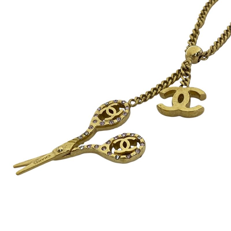 Chanel Scissor Necklace Pendant Accessories Coco Mark Scissors Rhinestone GP