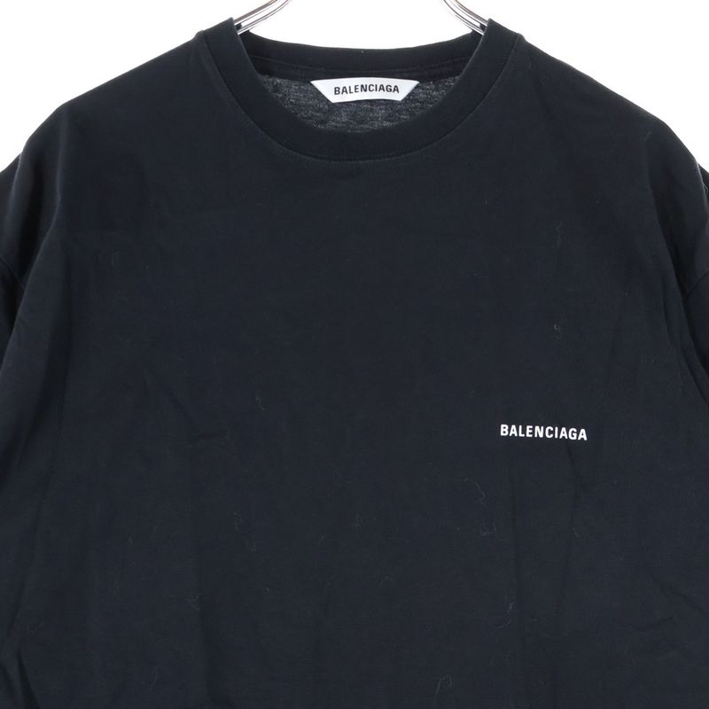 Balenciaga Front Logo Print Crew Neck Short Sleeve T-shirt Cut And Sew Black