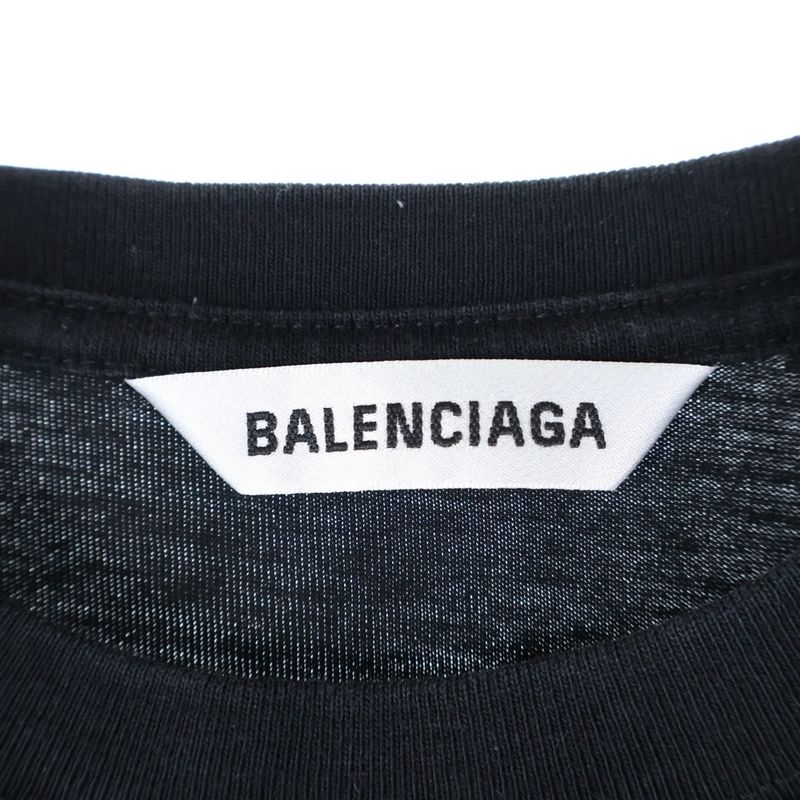 Balenciaga Front Logo Print Crew Neck Short Sleeve T-shirt Cut And Sew Black