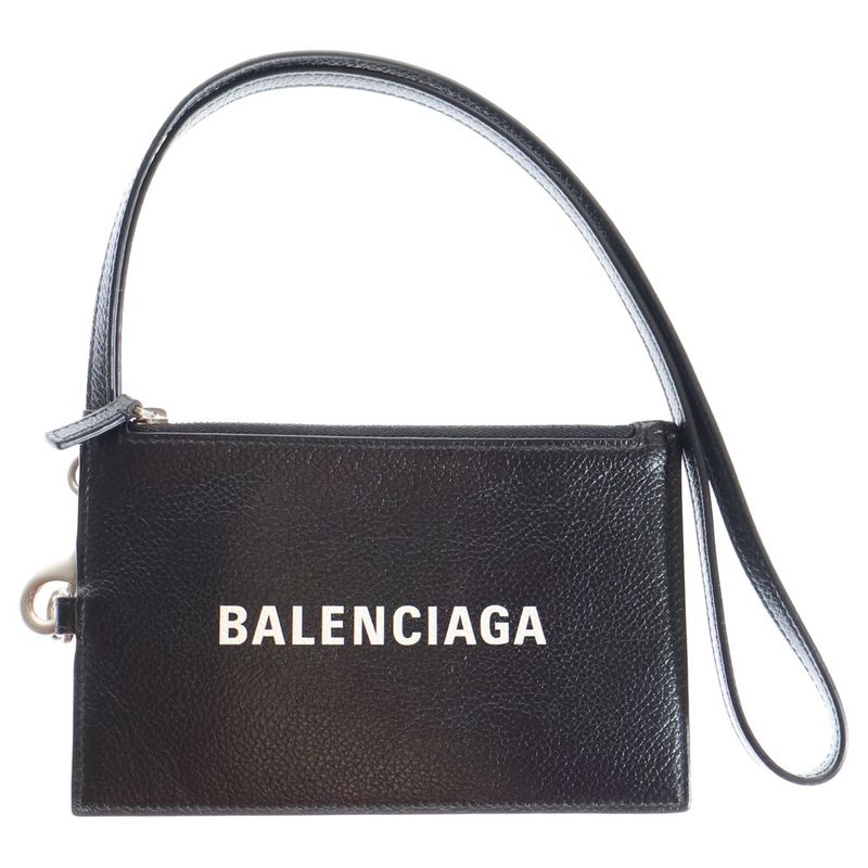 Balenciaga Logo Fragment Case Bag Charm Pouch Accessory Black Leather 616015