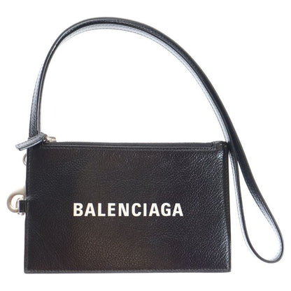 Balenciaga Logo Fragment Case Bag Charm Pouch Accessory Black Leather 616015