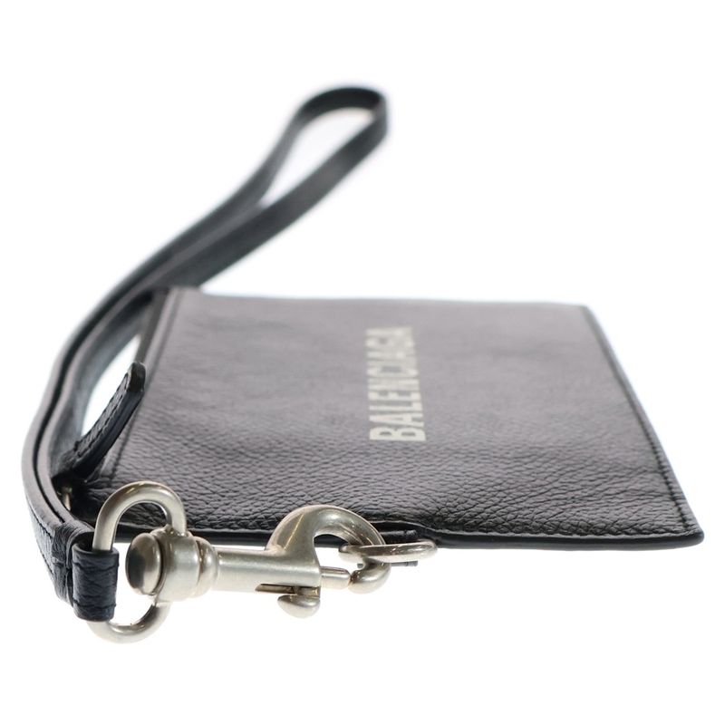 Balenciaga Logo Fragment Case Bag Charm Pouch Accessory Black Leather 616015