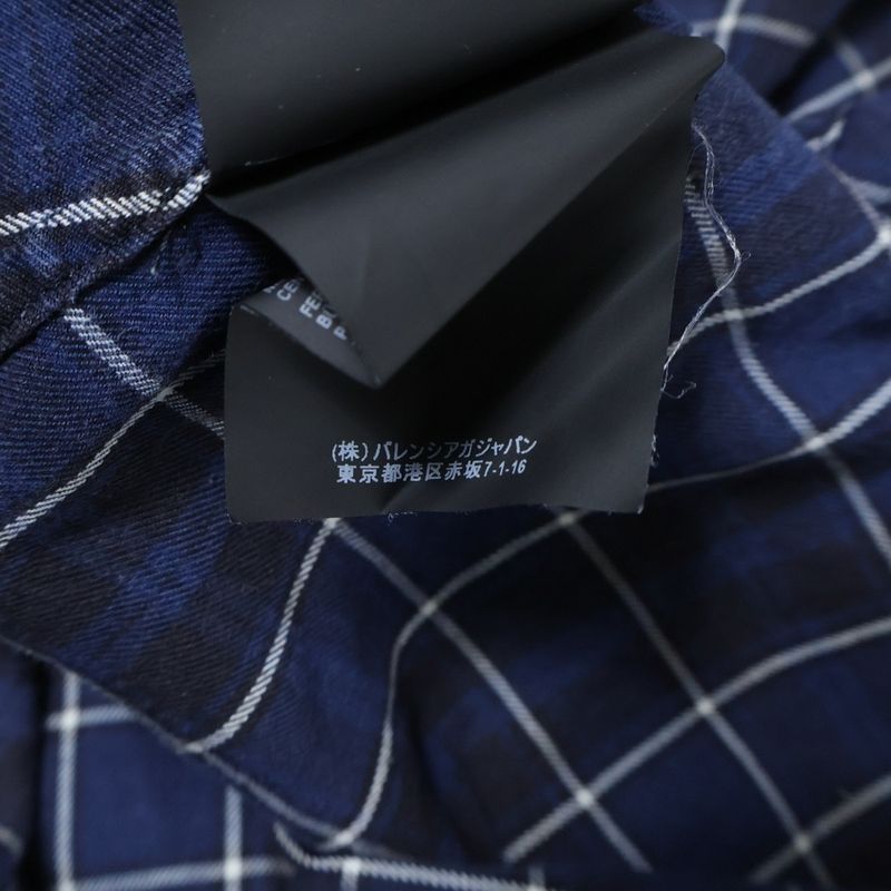Balenciaga Back Logo Print Plaid Bowtie New Swing Long Sleeve Shirt Blue 520497
