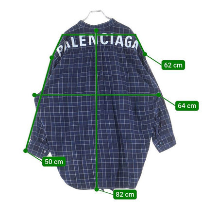Balenciaga Back Logo Print Plaid Bowtie New Swing Long Sleeve Shirt Blue 520497