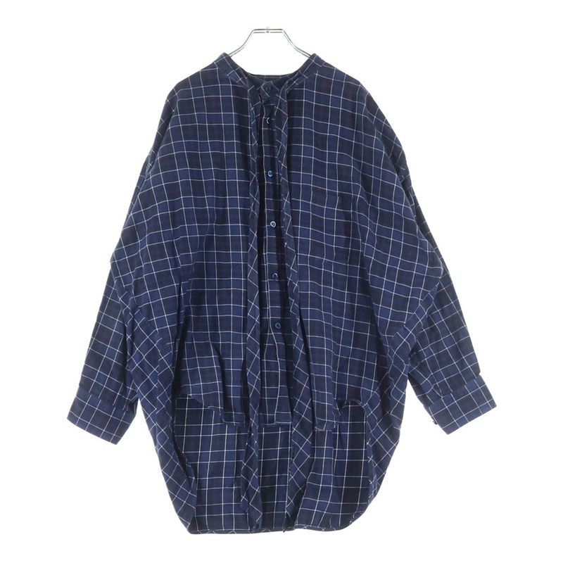 Balenciaga Back Logo Print Plaid Bowtie New Swing Long Sleeve Shirt Blue 520497