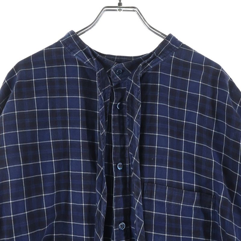 Balenciaga Back Logo Print Plaid Bowtie New Swing Long Sleeve Shirt Blue 520497