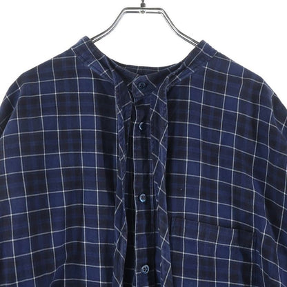 Balenciaga Back Logo Print Plaid Bowtie New Swing Long Sleeve Shirt Blue 520497