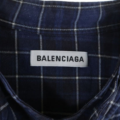 Balenciaga Back Logo Print Plaid Bowtie New Swing Long Sleeve Shirt Blue 520497