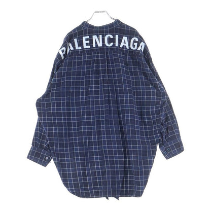 Balenciaga Back Logo Print Plaid Bowtie New Swing Long Sleeve Shirt Blue 520497