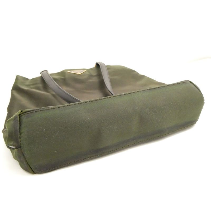 Prada Tessuto Tote Nylon Leather Shoulder Handbag Khaki Green