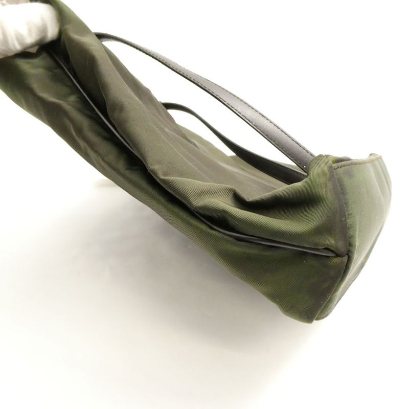 Prada Tessuto Tote Nylon Leather Shoulder Handbag Khaki Green