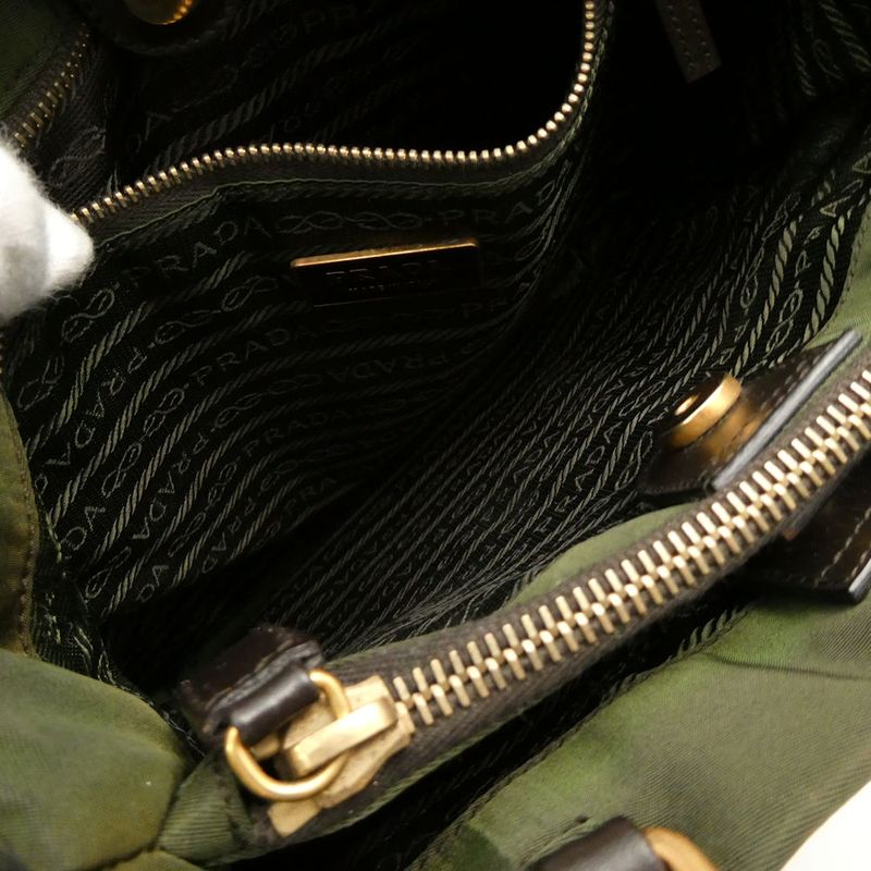 Prada Tessuto Tote Nylon Leather Shoulder Handbag Khaki Green