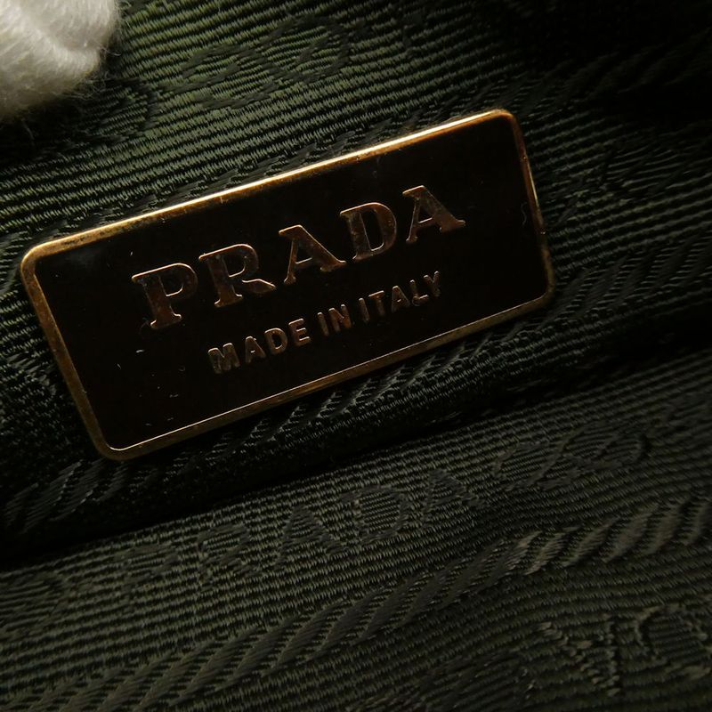Prada Tessuto Tote Nylon Leather Shoulder Handbag Khaki Green