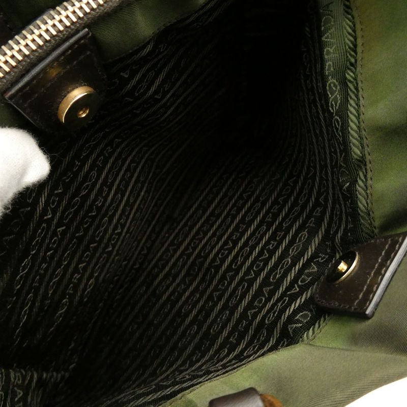 Prada Tessuto Tote Nylon Leather Shoulder Handbag Khaki Green