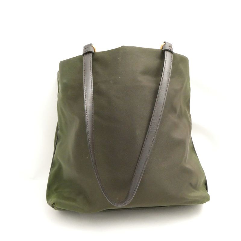 Prada Tessuto Tote Nylon Leather Shoulder Handbag Khaki Green