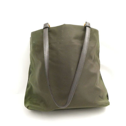 Prada Tessuto Tote Nylon Leather Shoulder Handbag Khaki Green