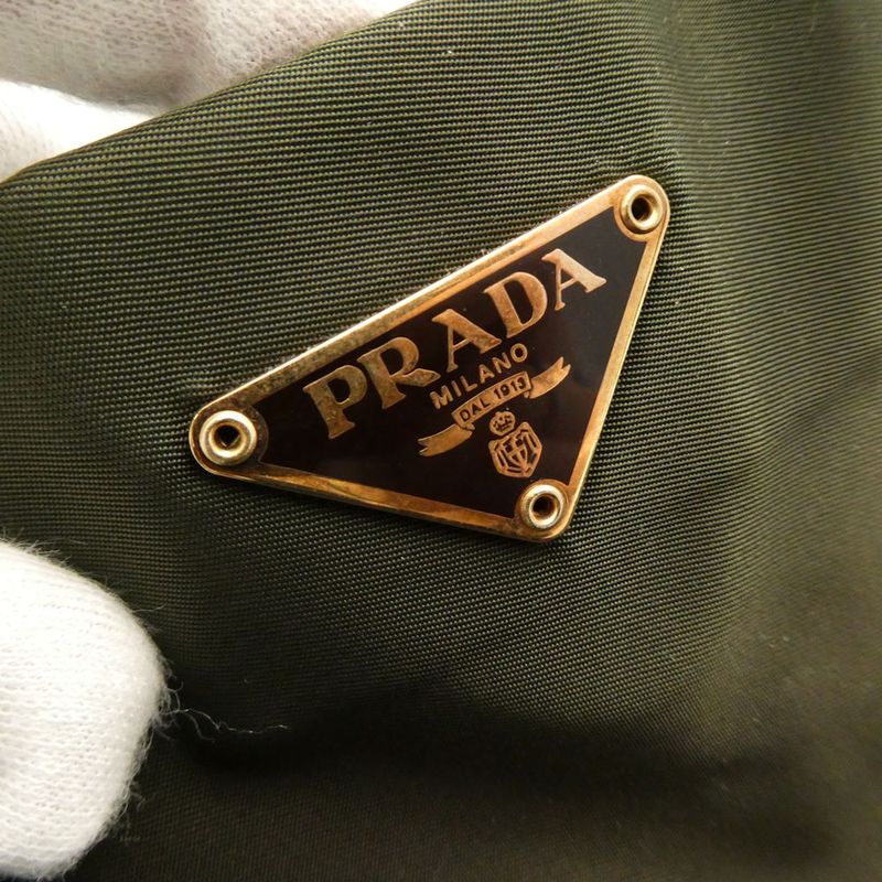 Prada Tessuto Tote Nylon Leather Shoulder Handbag Khaki Green