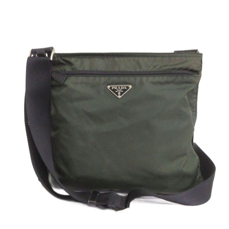 Prada Shoulder Bag Square Triangle Plate Nylon Crossbody Green Bag AA