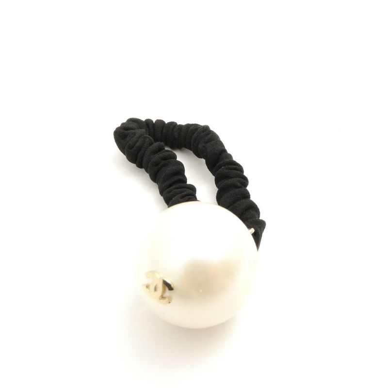 Chanel Hair Tie Faux Pearl CC Logo