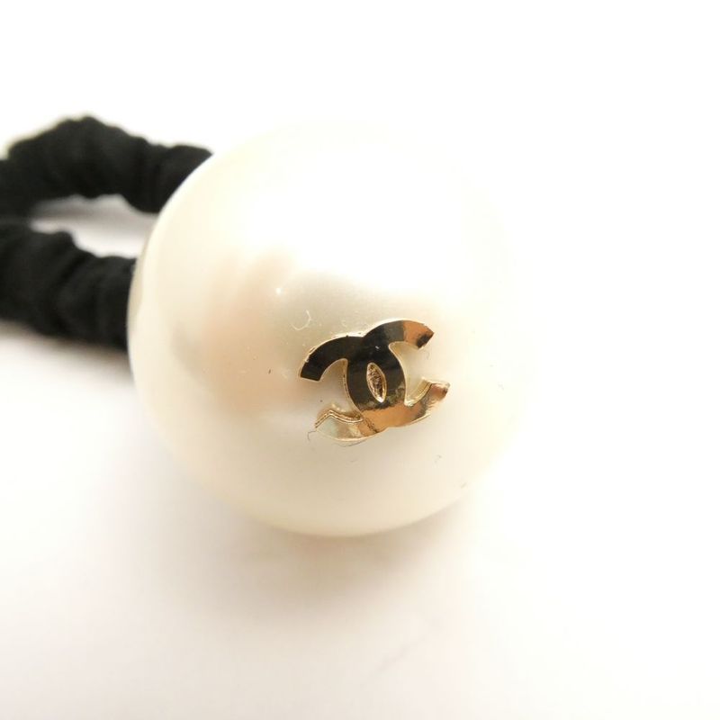 Chanel Hair Tie Faux Pearl CC Logo