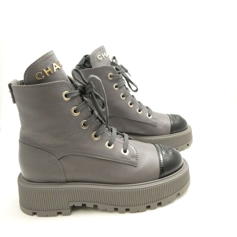 Chanel Boots 37 to CC Logo Lace Up Thick Sole