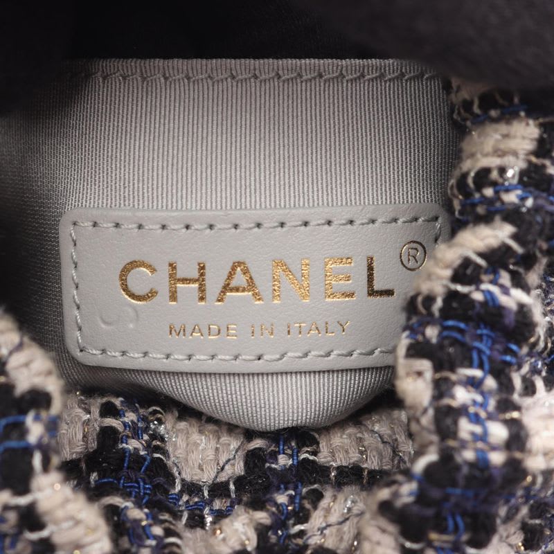 Chanel Shoulder Bag Quilted Small Bucket Navy Leather Fabric