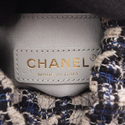Chanel Shoulder Bag Quilted Small Bucket Navy Leather Fabric