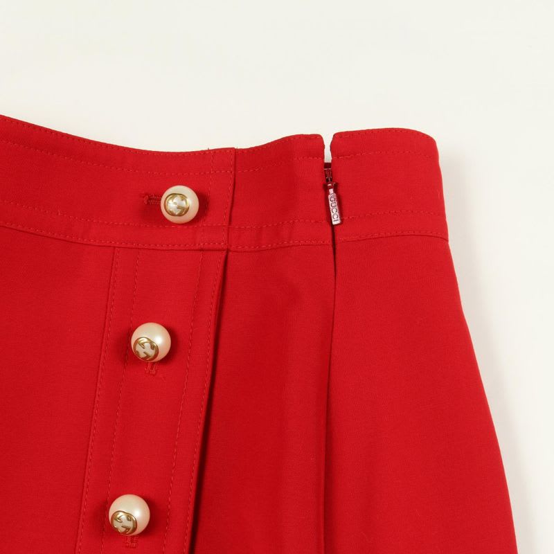 Gucci Skirt GG Pearl Button Red Wool