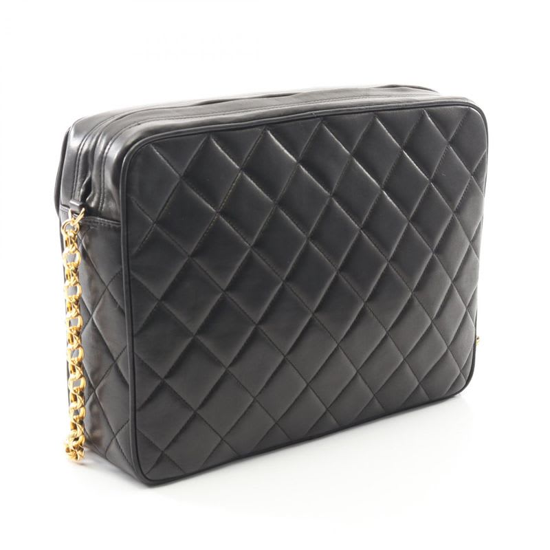 Chanel Shoulder Bag Quilted Diana Flap Black Lambskin Fringe