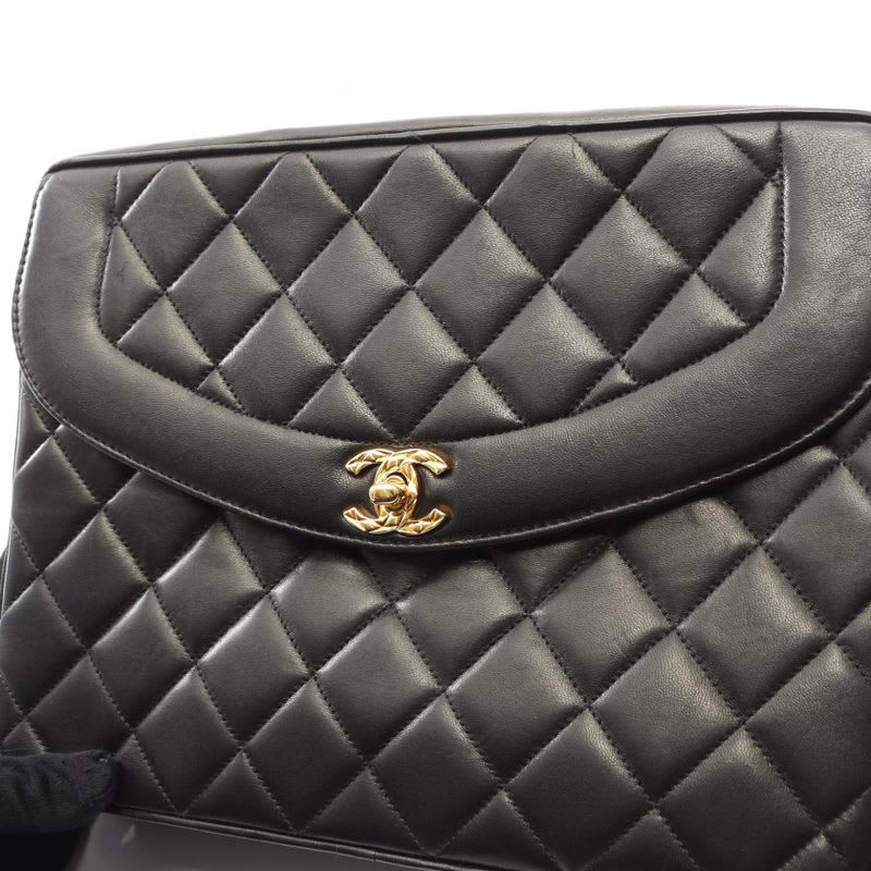 Chanel Shoulder Bag Quilted Diana Flap Black Lambskin Fringe