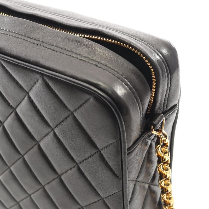 Chanel Shoulder Bag Quilted Diana Flap Black Lambskin Fringe