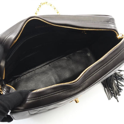 Chanel Shoulder Bag Quilted Diana Flap Black Lambskin Fringe