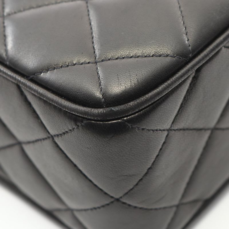 Chanel Shoulder Bag Quilted Diana Flap Black Lambskin Fringe