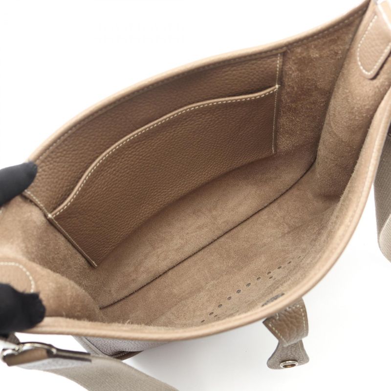 Hermes Shoulder Bag Evelyn 1 Anne PM Etoupe Leather Evelyn PM Etoupe Ladies