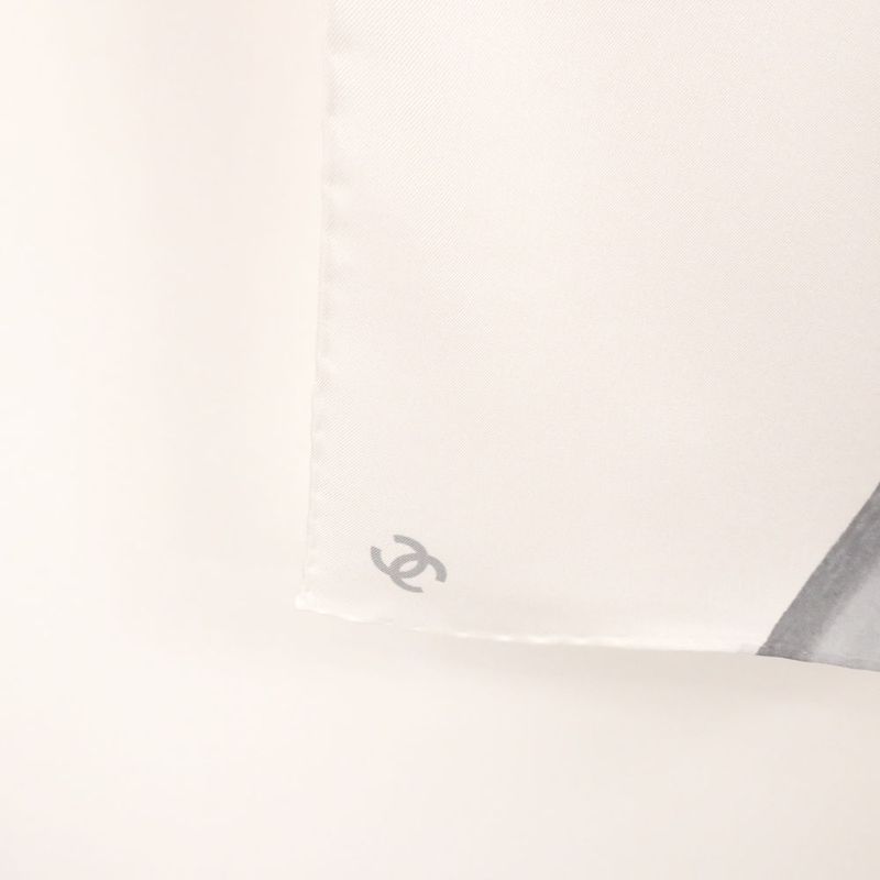 Chanel Silk Twill Scarf Gray CC Logo