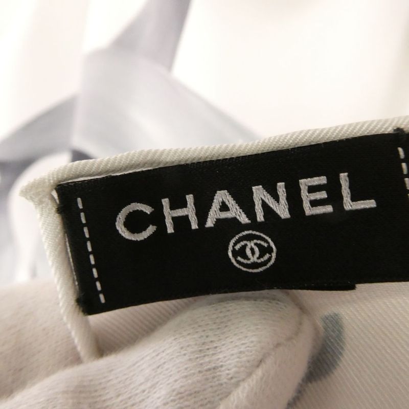 Chanel Silk Twill Scarf Gray CC Logo
