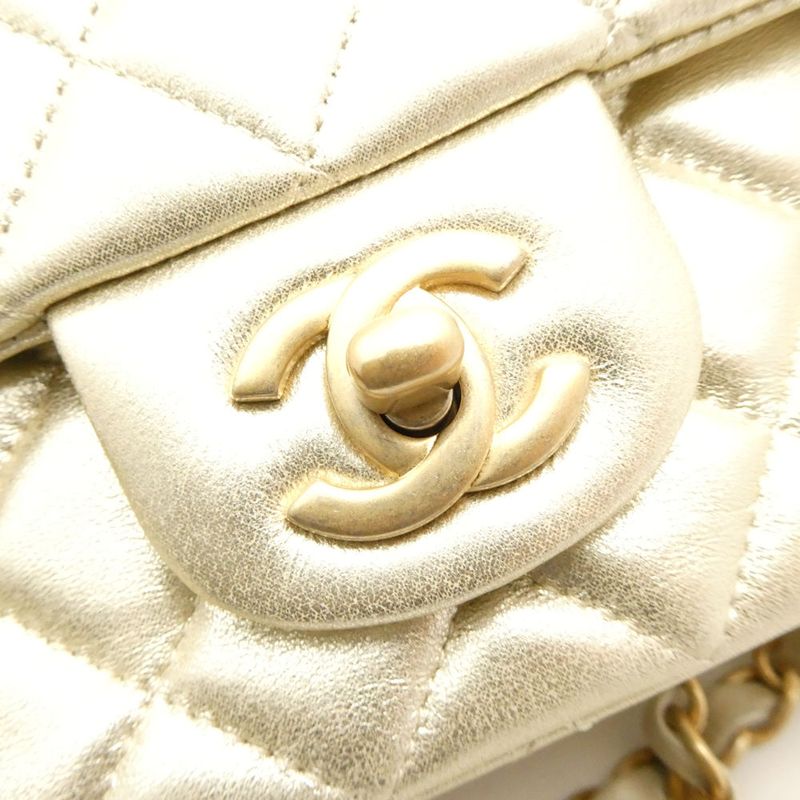 Chanel Quilted Single Chain Shoulder Bag Antique Gold Mini