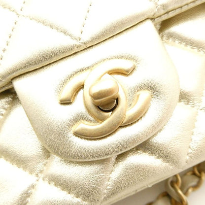Chanel Quilted Single Chain Shoulder Bag Antique Gold Mini