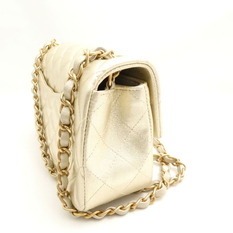 Chanel Quilted Single Chain Shoulder Bag Antique Gold Mini